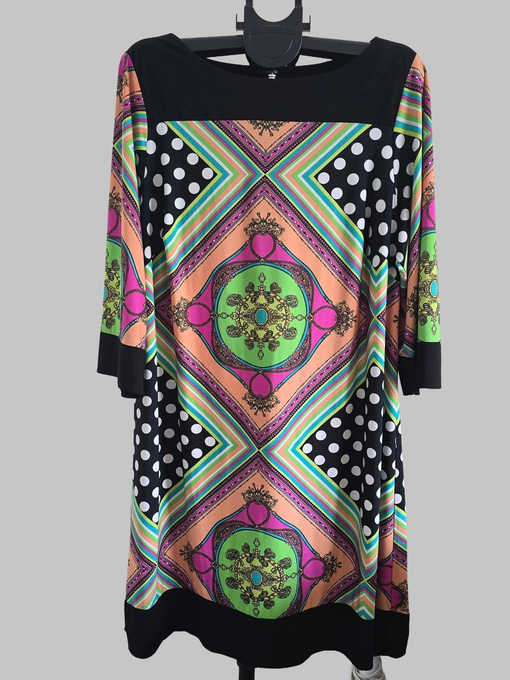 Soho Apparel Black Multicolor Geometric & Medallion Print Tunic Dress 2X